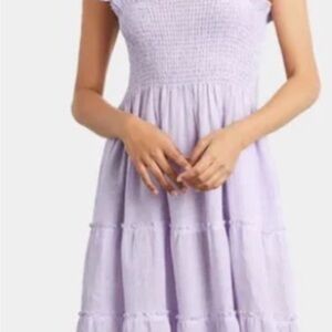 Hill House Home Dress Lilac Linen Smocked Puff Sleeve Midi Large Cottagecore